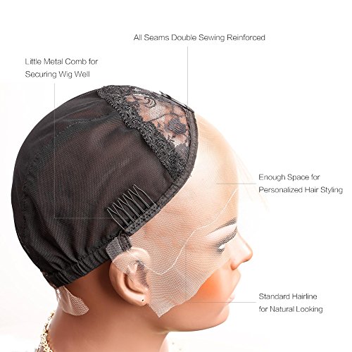 Bella Hair Breathable Lace Front Wig Cap for Making Wigs with Adjustable Straps and Combs Swiss Lace Black Large Size