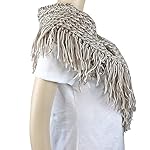 Cable Knit Button Collar Scarf With Fringe