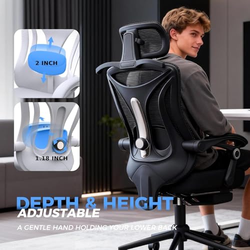CYKOV Ergonomic Office Chair with Footrest, 90-160° Reclining Mesh Desk Chair with Adjustable Lumbar Support & Headrest, High Back Computer Chair for Home Office and Gaming, 350 lbs