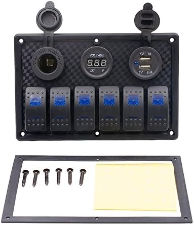 Aluoflower New Waterproof Auto ATV Marine Boat 6 Gang Circuit Blue LED Rocker Panel Switch