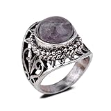 YAZILIND Vintage Antique Round Cut Purple Amethyst Retro Silver Plated Heart Hollow Ring Women