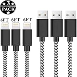 SHARLLEN MFi Certified iPhone Charger Cable, 3 Pack 6FT Long Nylon Braided USB Fast Charging&Syncing Lightning Cable Cell-Phone Cord Compatible iPhone XS/Max/XR/X/8P/8/7/7P/6/5/iPad/iPod Black&White
