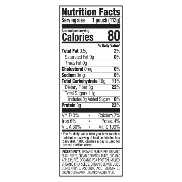 HAPPY TOT ORGANICS STAGE 4 BABY FOOD POUCHES, GLUTEN FREE, VEGAN SNACK, FIBER & PROTEIN FRUIT & VEGGIE PUREE, APPLES, PEACHES, PUMPKIN & CINNAMON, 4 OUNCE (PACK OF 1)