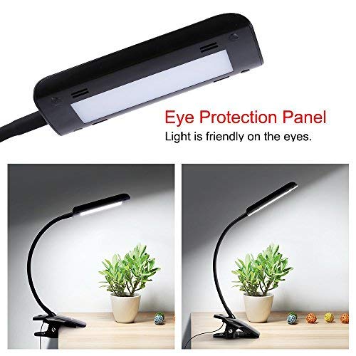 KEDSUM 7W Dimmable LED Desk Lamp, Flexible Gooseneck Clip on Light with 3-Level Dimmer, Touch-Sensitive Control Panel, Clamp Light for Desk, Bed Headboard and Computers (Black)