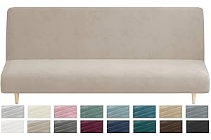 MAXIJIN Velvet Futon Cover Full Size Stretch Futon Mattress Cover Thick Soft Armless Sofa Bed Slipcover Plush Couch Furniture Protector with Elastic Bottom, Machine Washable (Khaki)