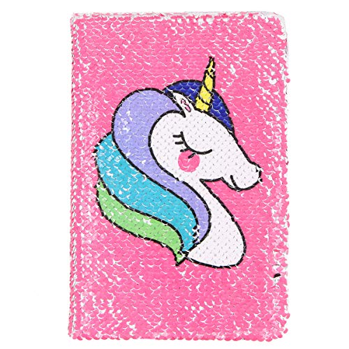 Unicorn Notebook,New A5 Notebook Color Reversible Sequin Unicorn Diary Notebook Magic Sequin Journal Rainbow Notebook DIY Painting Magic Daily Journal Notebook for Kids (Rose Red)
