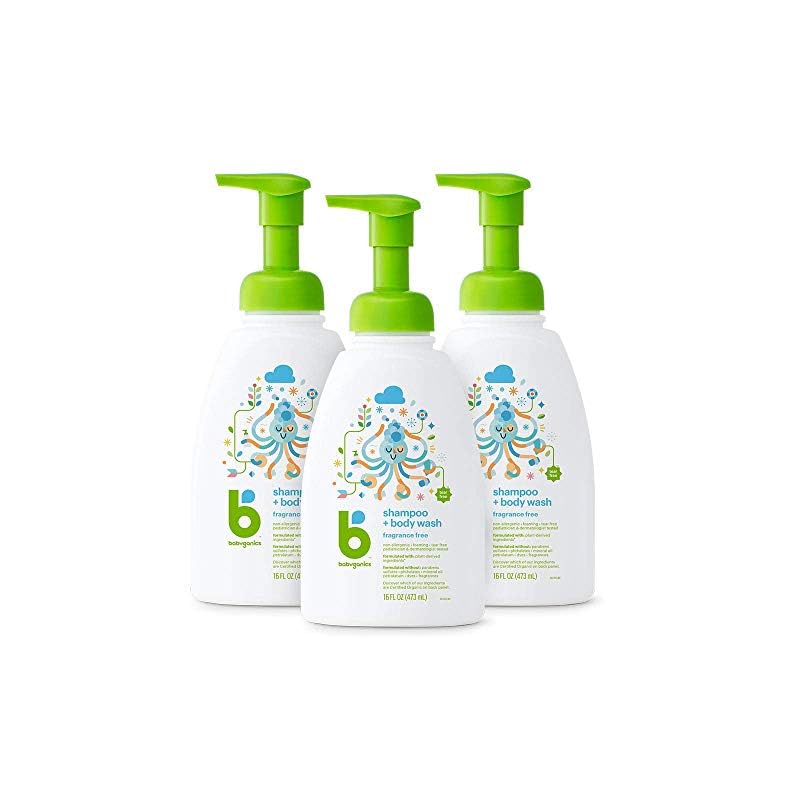 Babyganics Baby Shampoo + Body Wash Pump Bottle, Fragrance Free, Non-Allergenic and Tear-Free, 16 Fl Oz (Pack of 3…