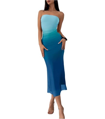 blue tie dye tube dress LIGHT DOT Women's Summer Maxi Strapless Bodycon Side Slit Mesh Layered (Blue,XS) at Amazon Women's Clothing store wrinkle free TCEC Pretty Follies Color:06 H&M H&M Dress |