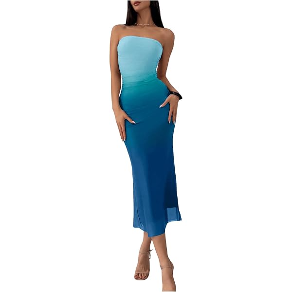 Amazon.com: Milumia Women's Tie Dye Strapless Maxi Dress Mesh Split Bodycon  Vacation Long Tube Dresses Orange Small : Clothing, Shoes & Jewelry
