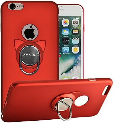 iPhone 6s Case,iPhone 6 Case with Ring Holder Kickstand,Cute Cat Rotating Ring Stand and Slim Thin Anti-Fingerprint Hard Case for iPhone 6/6s 4.7 inch -Red