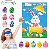Pin The Egg On The Bunny Easter Party Game for Party Supplies,Boy & Girl Party Games Include Large Easter Poster (28inch X 21inch), 24 Sticker Eggs and 2 pcs Blindfolds