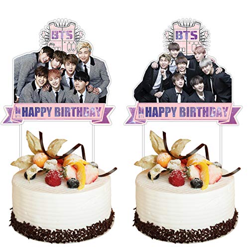 2 Pack BTS Cake Topper Birthday Party Supplies,Cupcake Toppers for Girl