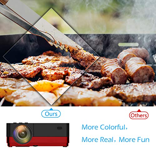 Wsky 2019 Newest LCD LED Outdoor Portable Home Theater Video Projector, Support HD 1080P Best for Outdoor Movie Night, Family, Compatible with Phone, PS4, Xbox, HDMI, USB, SD(Red)