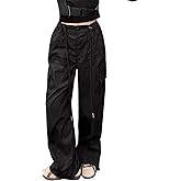 Bolknokin Girls Parachute Pants Y2K Cargo Baggy Joggers Track Pants Kids Trousers with Pockets 6-14 Years