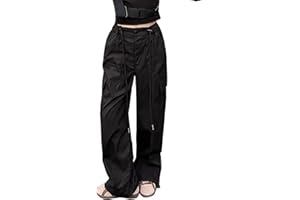 Bolknokin Girls Parachute Pants Y2K Cargo Baggy Joggers Track Pants Kids Trousers with Pockets 6-14 Years