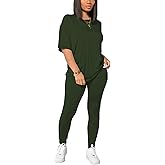 HBQ Women 2 Piece Outfits Summer Sweatsuits Drop Shoulder Tracksuits Biker Short Workout Jogger Sets