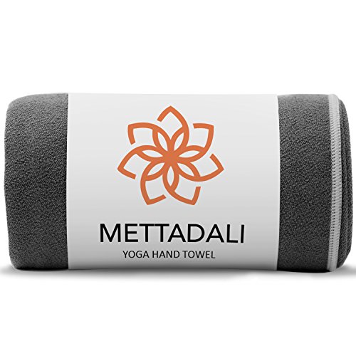 Mettadali Yoga Hand Towel (15″ x 24″) – Non Slip Resistant & Sweat Activated Gripping Microfiber – Super Soft, Absorbent & Fast Drying Towel (Gray)