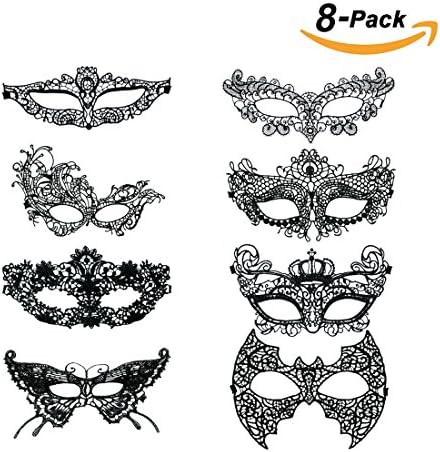 Sexy Masquerade Mask For Women Black Lace Venetian Style Masquerade Party Masks,Set Of 8