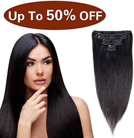 Urbest hair Brazilian Clip In Hair Extensions Human Straight Hair Double Weft 8A Grade Remy Human Hair Clip on 14Inches 7Pieces/Lot 100g 16Clips (14"-100g,Natural Black #1B)