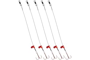 Tooth Shield Tackle Ice Fishing Tip Up Leader Rig (90 lb) Ice Fishing Sucker Walleye Pike Musky Predator Rig (5 Pack) (Camo/Red Bead/Flipper) Made in The USA