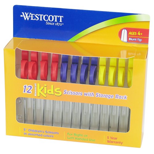 UPC 073577042520, Westcott Kids Blunt Scissors with Storage Rack, 5&quot;, Set of 12, Assorted Colors