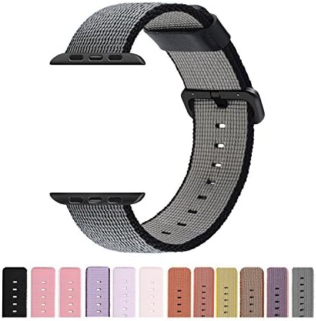 Gonyou Nylon Watch Band Woven Replacement Strap with Classic Square Metal Buckle for Apple Watch iWatch Series 3 Series 1/2 Sport & Edition (Nylon/Black, 42)