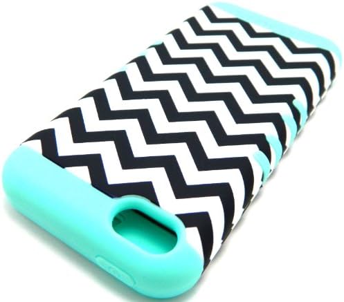 New 3-piece Black and White Chevron Stripes Impact Hybrid Combo Hard Case Cover Mint Blue Soft Skin for Iphone 5c (Classic Chevron)