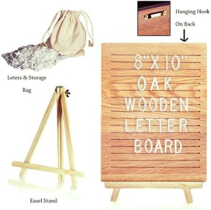 Evergood Changeable Non Black Felt Letter Board Solid Oak Wooden Letter Board Mini Marquee Sign with FREE Bag and Easel 8"X10" 340 Letters Numbers Emojis International Characters and Wall Mount