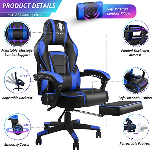 KILLABEE Massage Reclining Gaming Chair Ergonomic HighBack Racing