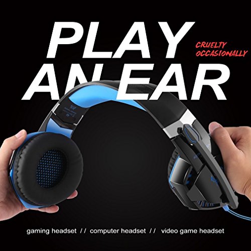 Water-chestnut Gaming Headset, Stereo Bass Noise Cancelling Over-Ear Headphone, with LED Light On It, USB Wired Gaming Headsets for A Variety of Games for PC, Computer, Mobile Phones