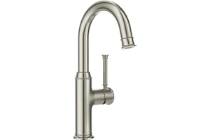 Lava Odoro Curtura Bar Sink Faucet, Brushed Nickel Bar Faucet Single Hole, 360° Swivels Spout Kitchen Island or Prep Sink Faucet, Solid Brass Spot-Free Kitchen Faucet 1 Hole KBF201-BN