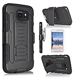 Galaxy S6 Active Case, Samsung Galaxy S6 Active Case, Starshop [Heavy Duty] Dual Layers Kickstand Case With [0.33m 9H Tempered Glass Screen Protector Included] and Locking Belt Clip (Black)