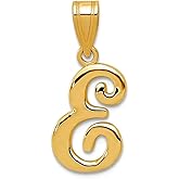 JewelryWeb 14k Yellow Gold Solid Polished back E Script Letter Name Personalized Monogram Initial Pendant Necklace Pendant for Women