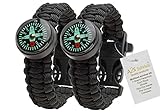 #1 Best Value Paracord Bracelet – A2S Survival Gear Kit Everest Series with built-in New Type Compass, Fire Starter, Emergency Knife & Whistle – Pack of 2 - Quick Release Buckles (Black / Black)