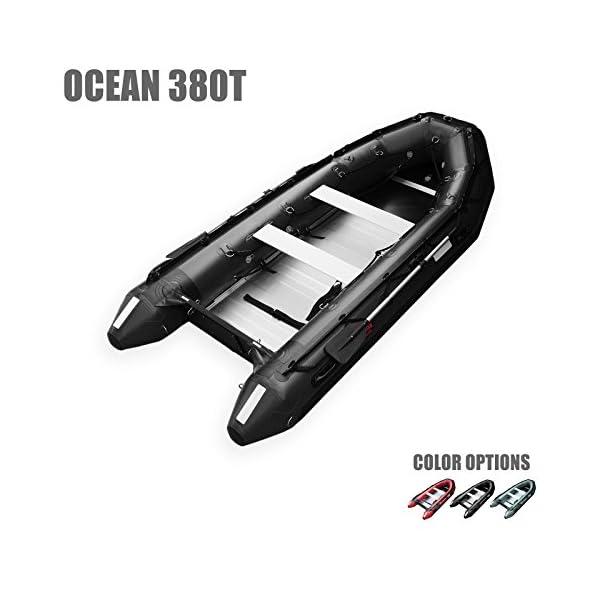 Seamax-Ocean380T-125-Feet-Commercial-Grade-Inflatable-Boat-5-Pontoon-Chambers-Aluminum-Floor-V-Bottom-Max-Support-25HP-Motor-Coast-Guard-Standard-Reflective-Tapes-Multi-Purpose