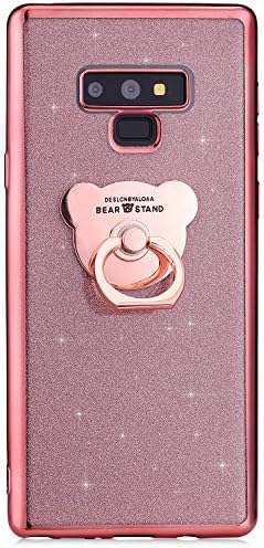 Hpory Samsung Galaxy Note 9 Case Cover [Ring Holder], Bling Glitter Cover Soft Gel Bumper Plating TPU Anti-Scratch Case with Ring Stand 360 Degree Rotatable Flip Cover for Galaxy Note 9,Rose gold