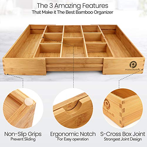 Pristine Bamboo Expandable Drawer Organizers for Kitchen Extra Deep
