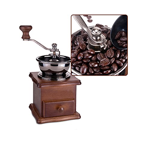 Click Here to See More Images Finlon Classical Wooden Mini Coffee Grinder Manual Coffee Mill With High-quality Porcelain Movement