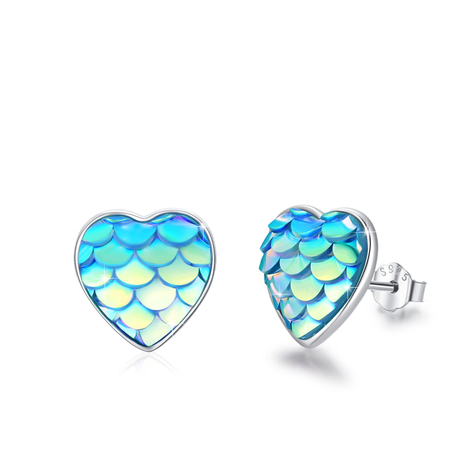 Love Heart Stud Earrings 925 Sterling Silver Girls Mermaid Earrings Small Heart Stud Earrings Jewellery Gift for Women Ladies Children 11 mm