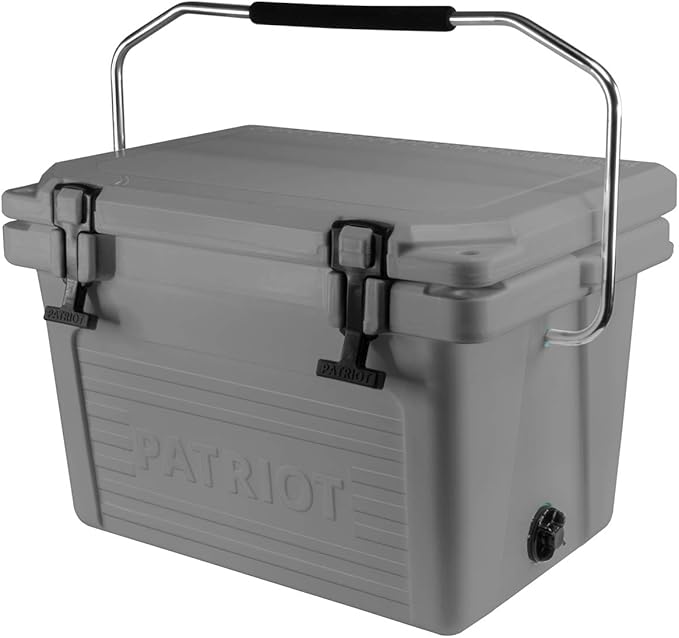 Amazon Com Patriot Heavy Duty 20qt Roto Molded Cooler With Steel Handle Bar Perfect For Fishing Hunting Construction Sites Tailgating Holds Up To 24 Cans Grey Garden Outdoor