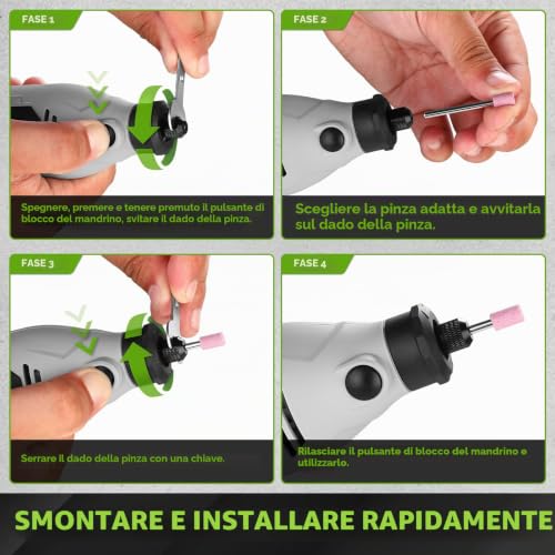 DESOON Multifunction Tool 170W 145 Accessories 6 Speed 10000-38000RPM Mini Electric Rotary Drill, 3.2mm Chuck, Flexible Shaft for Engraving, Drilling, Cutting, Grinding