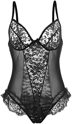 Anlove Womens Plus Size Lace Bodysuit Teddy Sexy Lingerie Nightwear (Black, 4XL)