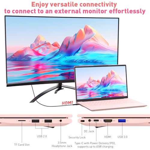 Auusda 16GB RAM 512GB SSD Laptop, Compatible with Win11, 15.6" Full HD IPS, Backlit Keyboard & Fingerprint Login, Full-Function USB C, 6000mAh, Lightweight Design for School & Work (Pink)
