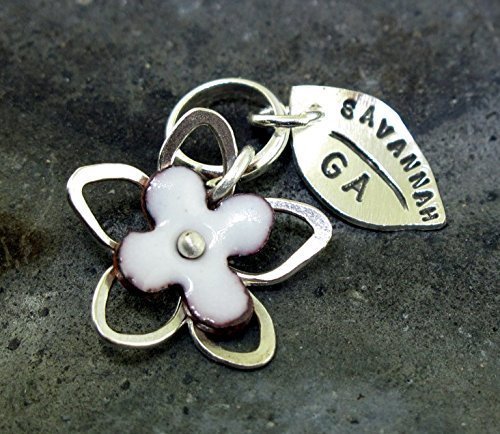 Magnolia Flower Savannah GA Charm, sterling silver and enamel