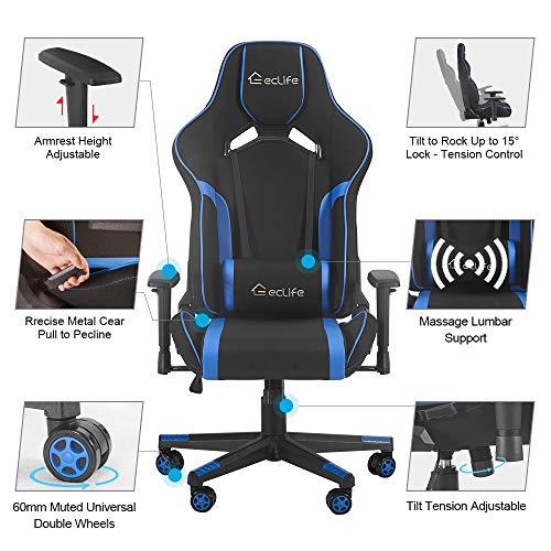 eclife Ergonomic Gaming Chair with Lumbar Massage Pillow Racing PC