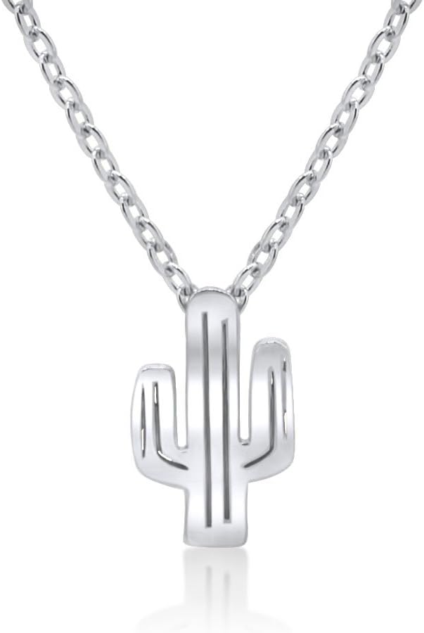 WANDA PLATA Cactus Plant Pendant Necklace for Woman in Sterling Silver 925, Chain 16" Inch , Minimalist Jewelry