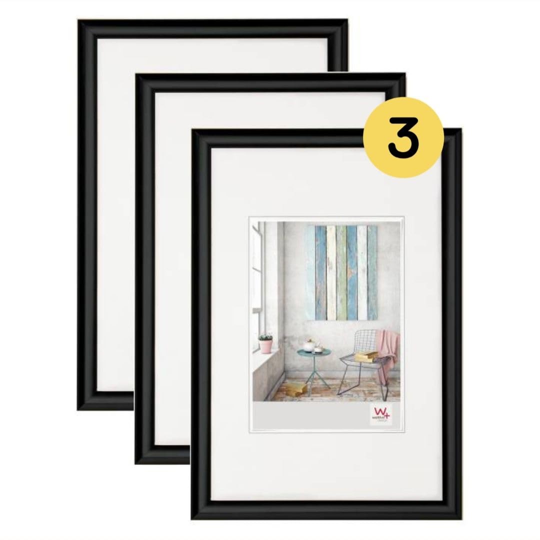 walther Design Picture Frame Black 20 x 30 cm 3-Pack, Trendstyle Plastic Frame KP030B3