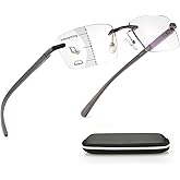 Missfive Premium Aluminum Progressive Multifocus Reading Glasses Men Blue Light Blocking, No-Line Spring Hinge Rimless Office Multifocal Metal Readers,1.25x-2.5x on A Lens for Near Range, Gunmetal