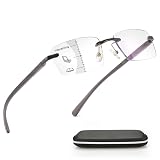 Missfive Premium Aluminum Progressive Multifocus Reading Glasses Men Blue Light Blocking, No-Line Spring Hinge Rimless Office Multifocal Metal Readers,0.75x-1.5x on A Lens for Near Range, Gunmetal