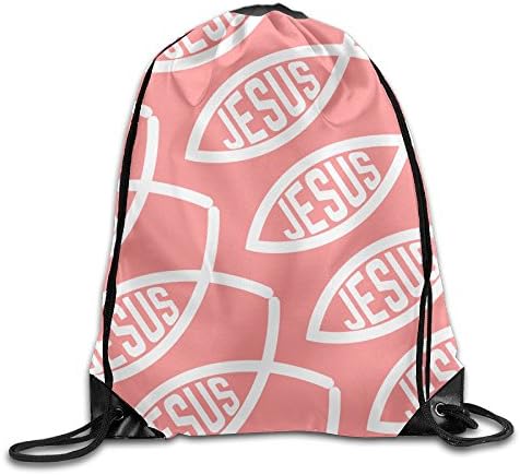 Yaurens Jesus Fish Pink Drawstring Backpack Rucksack Gym Bag Travel Sports Bag